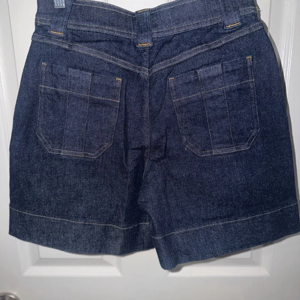 SPANX Dark Wash High Rise Denim Shorts Shaping Wide Leg Size S